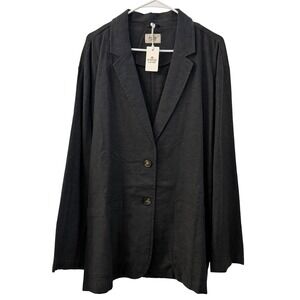 Marine Layer Flora Hemp Blazer Navy Extra Large Minimalist Office Preppy Relaxed